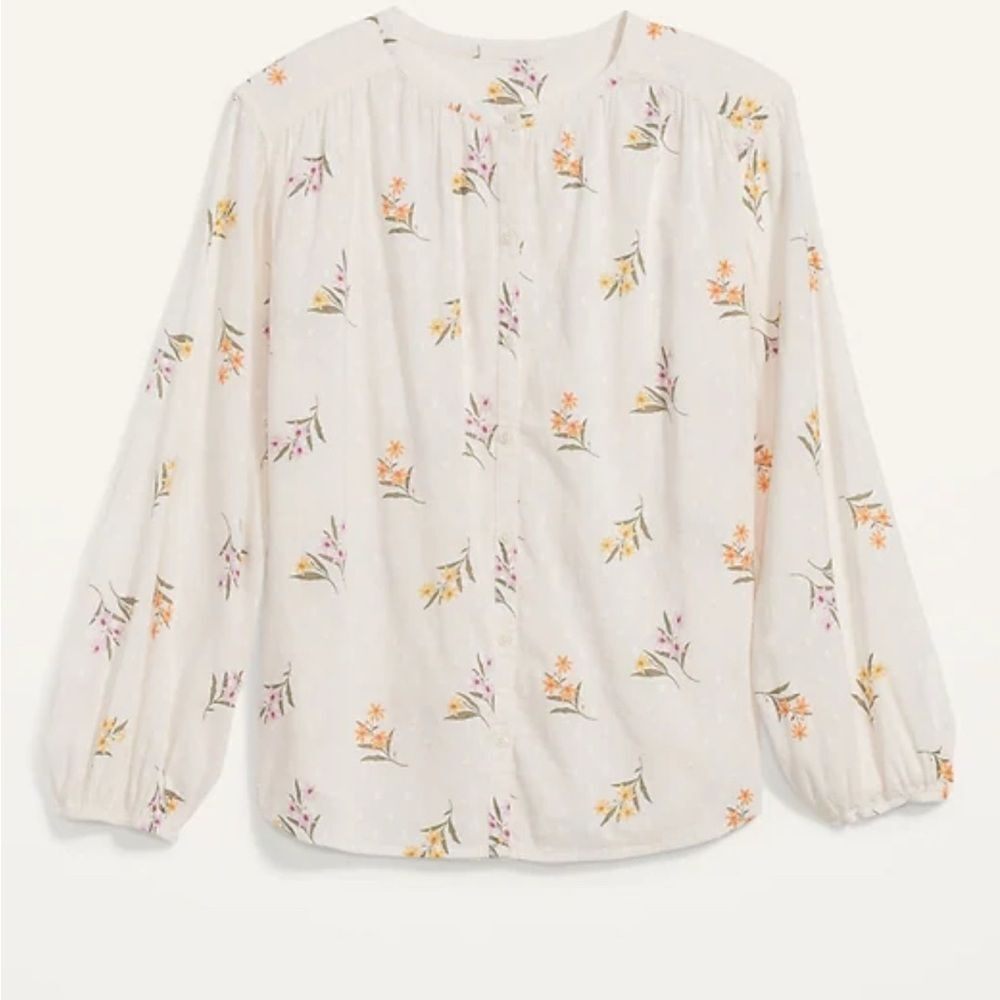 Old Navy white Lightweight Blouse top Floral Button Front Blouse plus size XXL